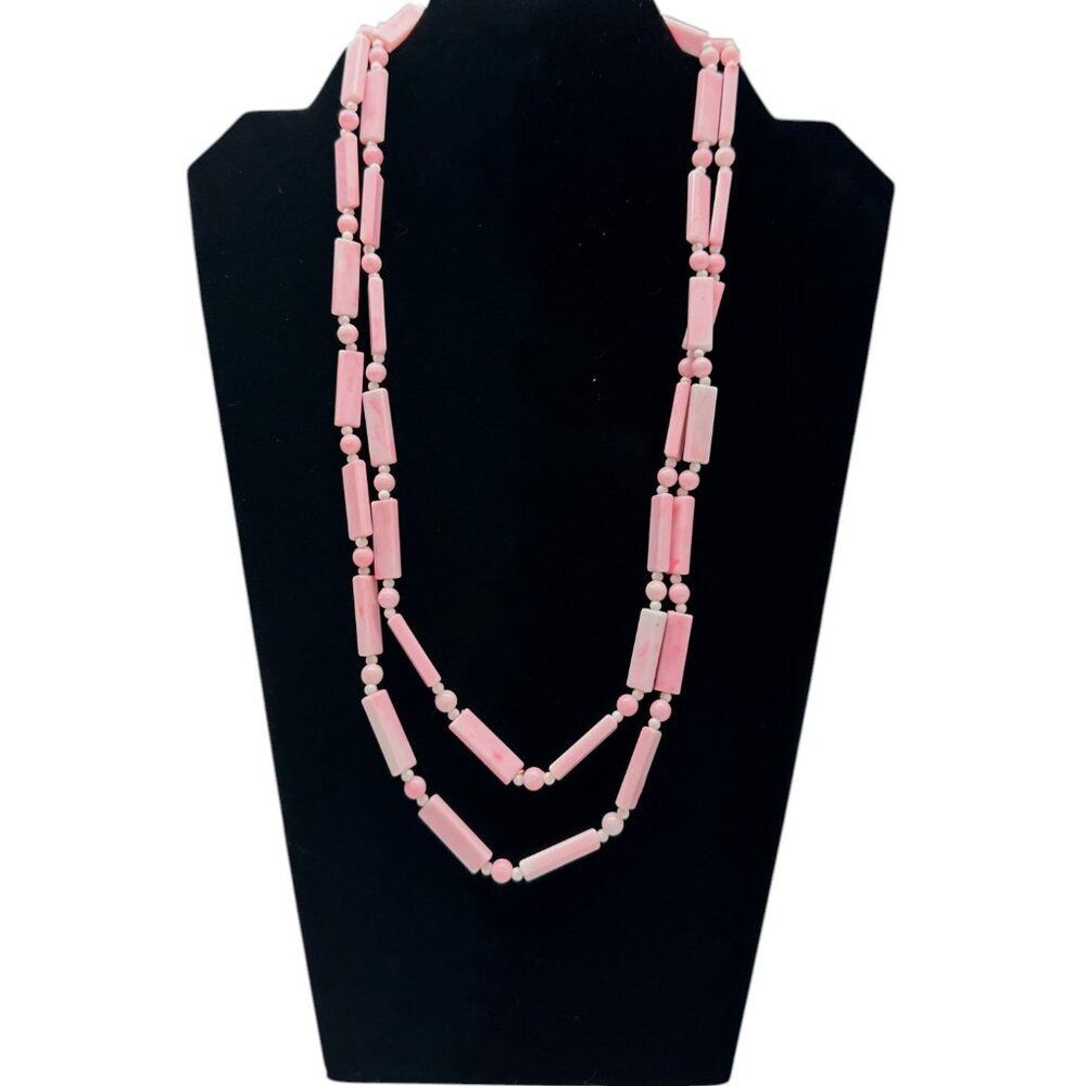 Pink Rectangle Bead Necklace - Picture 2 of 5